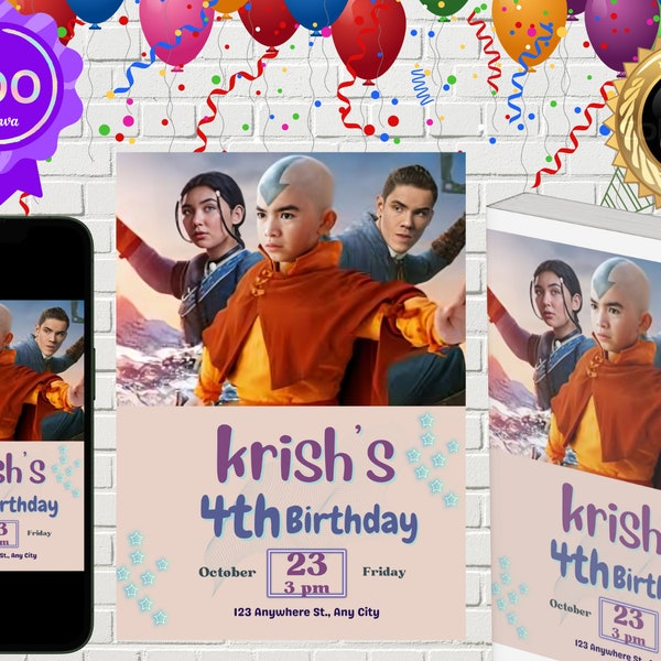 Avatar The Last Airbender Birthday Invitation | Kids Birthday Invite | Canva Digital Printed | Instant Download Canva Template