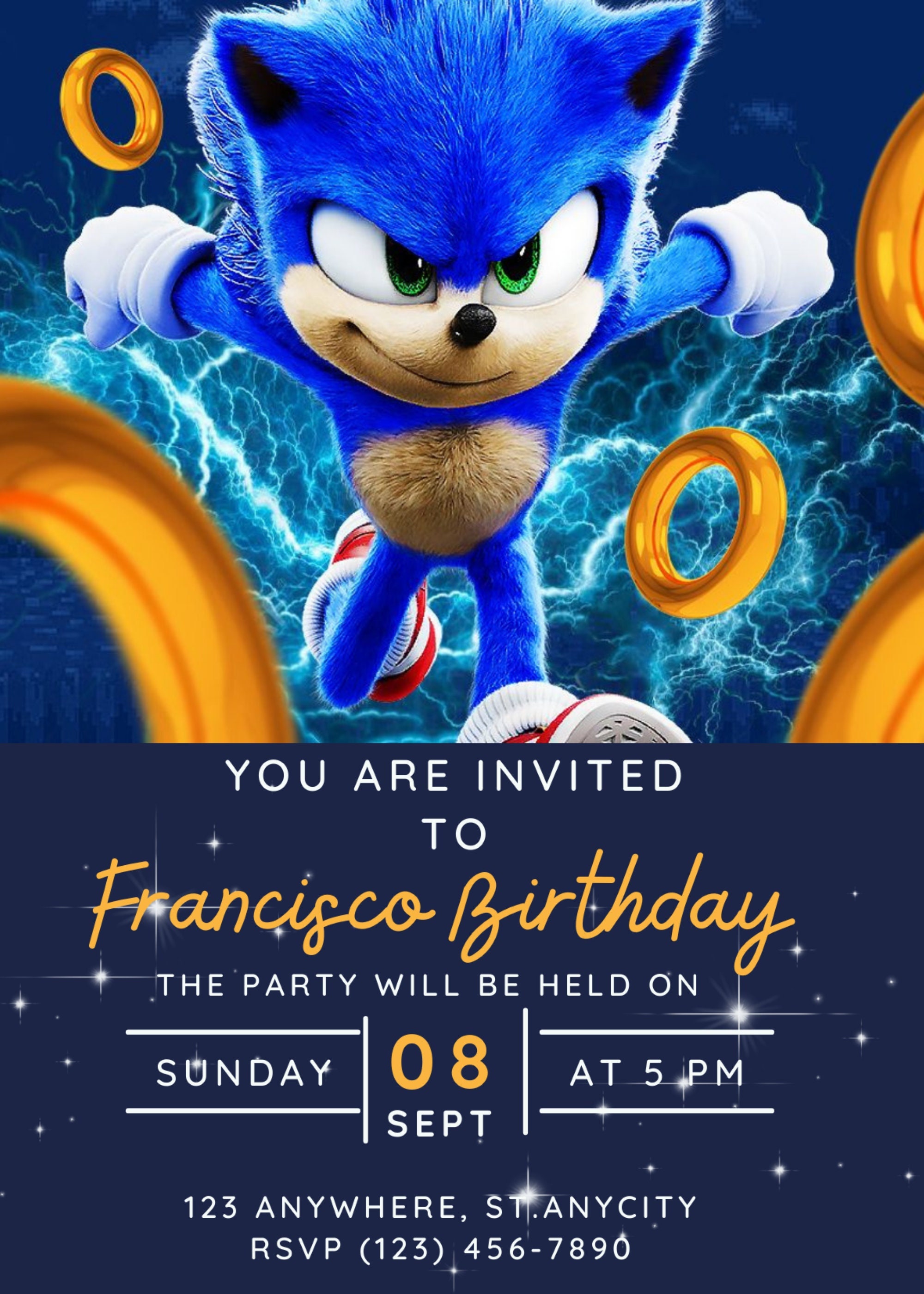 Plantilla de invitacion cumpleaños sonic invitation party