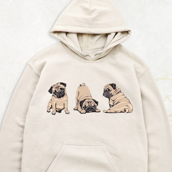 Pug Sweatshirt, Dog Lover Hoodie, Dog Mom Sweatshirt, Funny Animal Long Sleeve, Pug Lover Sweater, Dog Owner Sweatshirts, Cute Animal Hoodie