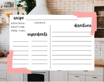 Minimal Simple Recipe Card kitchen recipe card gift bridal shower cookbook 4x6 5x7 5x3