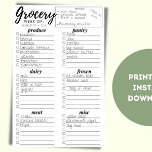 Ausdruckbare Einkaufsliste - Simply Modern Grocery List - Einkaufsplaner - Digitaler Sofort Download