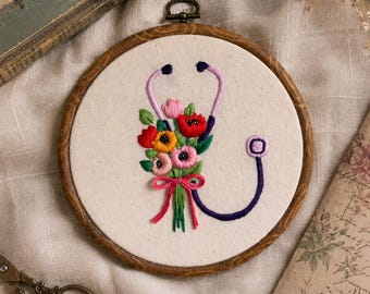 Hand Embroidered Stethoscope Wall Art, Doctor Gift, Nurse Gift, Graduation Gift, Office Wall Decor, Medical Art, Limited Edition No. 37