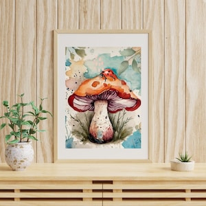 Watercolor mushroom wall art Botanical decor with mushroom illustrations, mushroom nursery wall art, girl room decor, home decor mushroom