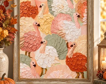 Turkey Thanksgiving Print, Autumn Oil Art Painting, Rustic Fall Print, Rustic Fall Kitchen Art (Digital Download)