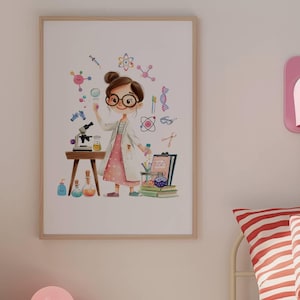 Science nursery decor Scientist girl chemistry baby girl science gift kids room poster playroom wall art cute wall art science theme nursery