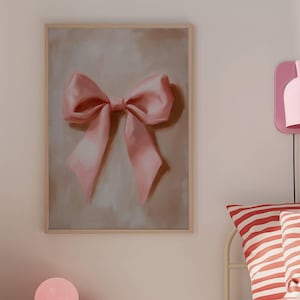 Nœud rose minimaliste GIRLIE Décoration tendance Nœud rose Impression d&#39;art pour chambre d&#39;enfant Coquette Decor déco chambre soeurs cadeau fille décoration de salle de bain fille Coquette