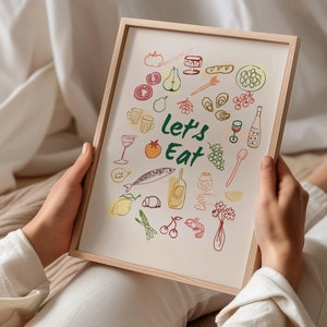Let&#39;s Eat Print Trendy Dining Room Print Let&#39;s Eat Kitchen Printable Wall Art Gift to mom Minimal Kitchen Art Modern Kitchen Print chef gift