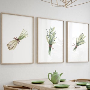 Kitchen Herbs Prints Set of 3 Botanical Art Print Set Watercolor Botanical Print Vintage Herbal Illustrations Herb Wall Art Kitchen Arts