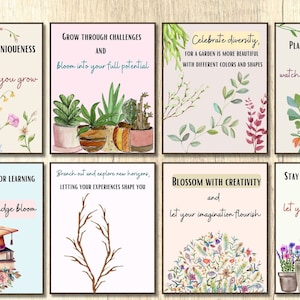 8 Plant Boho Neutral Bulletin Board decor Modern Greenery Classroom Decor Plant Classroom Decor easy to use plant classroom school bulletin
