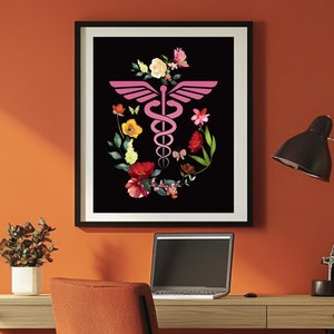 Caduceus Art Print Office Decor Caduceus Art Medical Poster nurse Graduation Gift Science Art Doctor Office Gift  Clinic Decor Nurse Gift