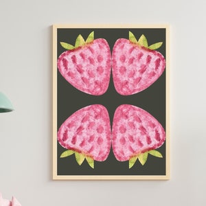 Watercolor Strawberry Print, nursery decor, Digital Downloadable Wall Art, Trendy Decor, pink illustration, kitchen Art, kid room wall art