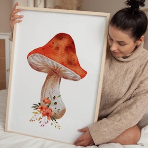 Mushroom Wall Art Print Watercolor Art Childrens Art Modern Art Cottage core Decor Mushroom Artwork Nursery Decor Watercolor Woodland Art