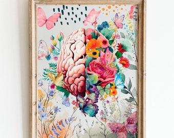 Brain Anatomy Art watercolor science wall art gift to science lover dorm decor Human Anatomy Print Med Student Gift Therapy Office Decor