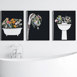 Floral Bathroom Printable Wall Art Bathtub Flowers Watercolor Print Botanical Bathroom Print Floral Watercolor Painting Floral Shower Gift