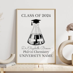 Impressão de formatura personalizada, presente de formatura personalizado, química, decoração de formatura, formatura de ciências, decoração moderna para casa, arte digital