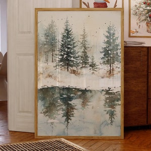Christmas Tree Print Pine Tree Botanical Art Pine Tree Watercolor Print Vintage Christmas Wall Art Snowy Winter Forest Art Cottagecore Decor