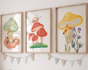 mushroom print, nursery art, woodland, Boho Nursery prints, Earth Neutral Wall art, Printable Nursery Art,Forest Woodland, nature prints Kid