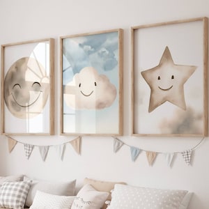 Star cloud and moon printable set of 3, Sky themed nursery, neutral Wall art set, Nursery decor, Baby room poster, kids room decor, gift set