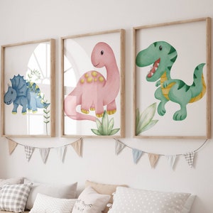 Dinosaur Prints, Set of 3 Posters, Dinosaur Wall Art, Boy room wall art set, Triceratops, Brontosaurus, Digital Download, nursery wall arts