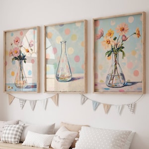 Science nursery prints set of 3 chemistry Science theme kids room posters Printable classroom decor Science decorations for kids room girl
