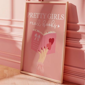 Pretty Girls Read Books Retro Wall Art Pink printable Bookish Poster Decor Cozy Corner Gift Print Dorm Bedroom decor girls rooms decor Read