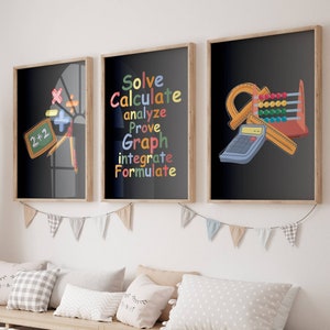 Math Classroom Poster Set of 3 Math decor Math theme nursery decor Math Posters Math office room decor Math gift Kids Home School Decor Math