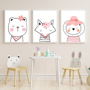 Animal Wall Art, Nursery Decor, Safari Nursery Decor, Nursery Wall Art, Baby Animal Prints for Nursery, Jungle Nursery Decor, Pink Nursery