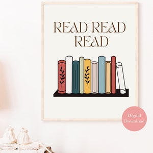 Los niños FRESCOS leen libros, leen el signo de la cita, el regalo del amante del libro, la decoración de la pared de los niños, el libro de lectura de la sala de juegos, el aula imprimible, la decoración de la escuela, la esquina de lectura