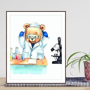 Science CLASSROOM POSTER, Classroom Decor, high school middle school, Laboratory art, biology, chemistry art, Scientist wall decor, Bear art
