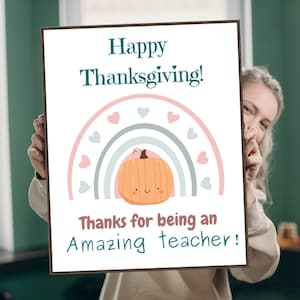 Thanksgiving Gift for Teacher, Grateful Thankful For You, Holiday Fall Staff Teacher Volunteer Gift, Thank You Printable, Happy Thanksgiving