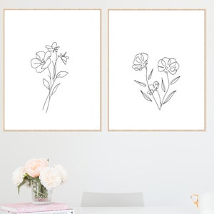 Minimalist Wall Art, Set of 2, Printable Black And White, Botanical Decor, Simple Plant Minimalist, Floral Print Wall, Cute Art, nursery art