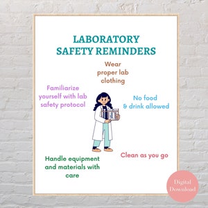 Lab Safety Poster Science Teacher Gift Digital Download Laboratory Scientist Poster Middle school High school Science Classroom Printable
