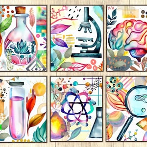 Wissenschaft Poster, Boho Aquarell Drucke, Boho Klassenzimmer Wandkunst, Kinderzimmer Dekor, Set von Biologie Drucke, Chemie, Wissenschaft Poster