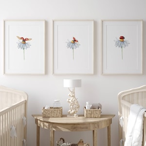 Watercolor ladybug wall print set Nursery Wall Decor Red Ladybird Print Modern Kids Room Print  Lady beetle Gender neutral Nursery Animal