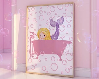 Sisters Bathroom Art Girls Bathroom Decor Pink wall art mermaid printable Kids Bathroom Decor baby shower gift nursery decor restroom decor