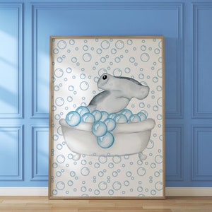 HAMMER SHARK kid bathroom wall art digital download Shark toddler room Ocean decor Animal decor Shark nursery decor Ocean theme bedroom gift