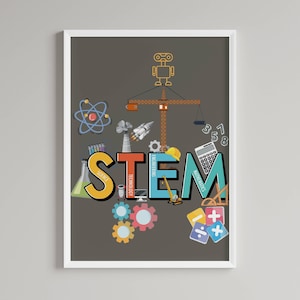 Stem Classroom Poster elementary school middle school stem art science technology engineering math wall art science lab art STEM poster