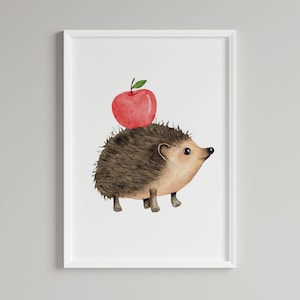 porcupine print Cute Animal Painting  porcupine watercolor art Nursery decor play room wall art apple wall art gift for kid bedroom wall art