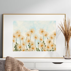 Daisies Wall Art horizontal floral prints floral wall decor modern home decor white daisy daisy lover gift minimalist floral art daisy Art