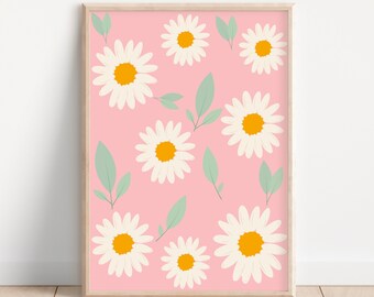 Baby Girl Room Decor, Kids Room Print, Playroom Art, Floral Wall Art, Flower Poster, Daisy Wall Art, nursery wall art, Flower Painting, gift