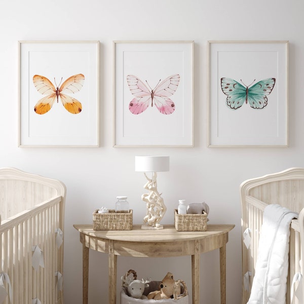 Boho butterflies nursery printable art printable art girl's room decor digital modern vintage decor boho girl's nursery butterfly wall art