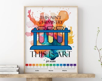 pH-schaalgrafiek afdrukken chemie klas decor wetenschap poster zuur alkalisch pH-grafiek cadeau voor scheikundige zuren en basen afdrukbare poster lab