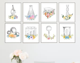 Mur de galerie de classe de sciences, décoration de salle de classe, lycée, art scientifique, cours de biologie, décoration de bureau, affiches scientifiques, ensemble cadeau