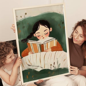 Reading Art Bookish Wall Art Book Lover Gift Reading Corner Decor Girl Reading Book Art Kid room decor kid library decor Reading Nook Decor