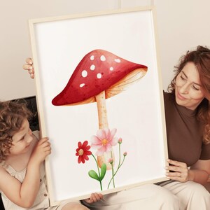 Botanical Mushroom Wall Decor Cottagecore Print Forest Wall Decor Kids Woodland Wall Art Mushroom Watercolor Painting girl nursery decor
