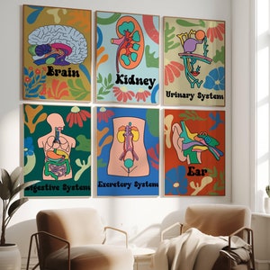 Human Anatomy Art Prints Set 6 Doctor Office Decor Medical Art Clinic Decor Medical Art Anatomical Gift Nurse Gift Science Art Abstract Art