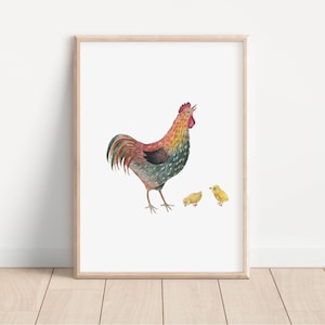 Chicken Print Cottage-core decor farmhouse print Printable Farm Nursery Decor Rooster Farm Animals Poster chickens grandma gift chicken gift