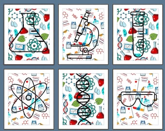 Science Wall Prints, Classroom Wall Art, Nursery Decor, Set of Biology Prints, Chemistry, science classroom decor, science art, lab posters