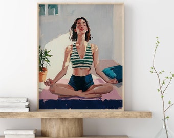 Yoga pose poster yoga muur kunst moderne vrouw kunst minimalistische gestreepte print abstract vrouwelijk portret yoga kamer kunst aan de muur vrouwelijk poster cadeau