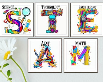 STEAM & STEM Posters for Science, Technology, Engineering, Art, Math For School, STEAM Science classroom decor, science posters, science art